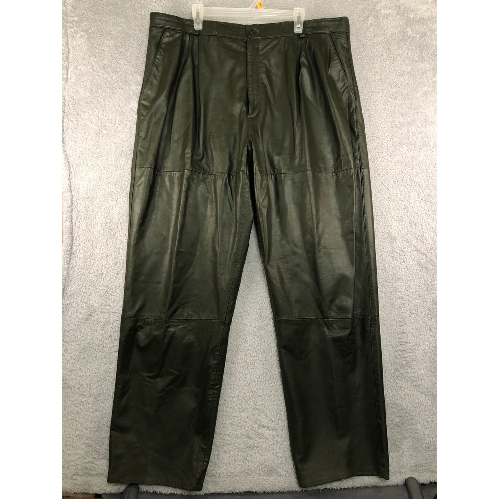 Bagazio Leather Pants Men 42x33 Green Real Leather Pleated Biker Rocker